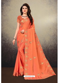 Orange Latest Designer Party Wear Sari