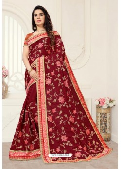 Maroon Latest Designer Party Wear Sari