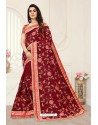 Maroon Latest Designer Party Wear Sari