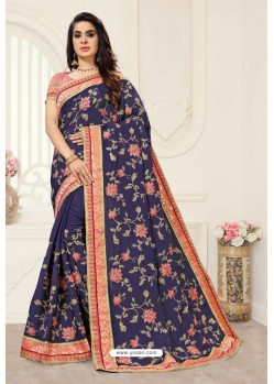 Navy Blue Latest Designer Party Wear Sari