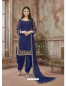 Navy Blue Embroidered Party Wear Punjabi Patiala Suits