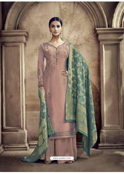 Dusty Pink Designer Embroidered Pure Viscose Pure Santoon Palazzo Salwar Suit