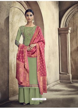 Green Designer Embroidered Pure Viscose Pure Santoon Palazzo Salwar Suit