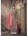 Taupe Designer Embroidered Pure Viscose Pure Santoon Palazzo Salwar Suit