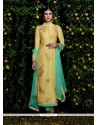Innovative Resham Work Yellow Cotton Satin Churidar Designer Suit