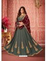 Dull Grey Heavy Embroidered Designer Real Georgette Anarkali Suit