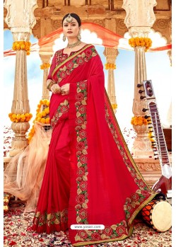Red Fancy Designer Party Wear Georgette Sari