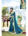Teal Blue Fancy Designer Party Wear Rangoli Silk Sari