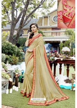 Light Beige Fancy Designer Party Wear Rangoli Silk Sari