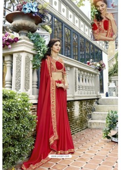 Red Fancy Designer Party Wear Rangoli Silk Sari