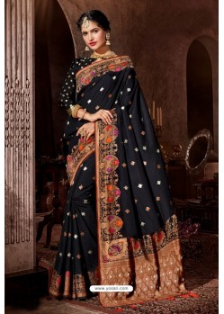 Black Fancy Designer Party Wear Art Silk Sari
