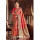 Tomato Red Fancy Designer Party Wear Art Silk Sari