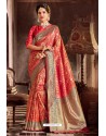 Tomato Red Fancy Designer Party Wear Art Silk Sari