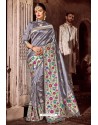 Silver Fancy Designer Party Wear Art Silk Sari