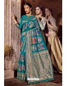 Teal Blue Fancy Designer Party Wear Art Silk Sari