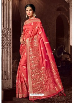 Light Red Fancy Designer Party Wear Art Silk Sari