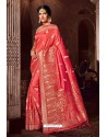 Light Red Fancy Designer Party Wear Art Silk Sari