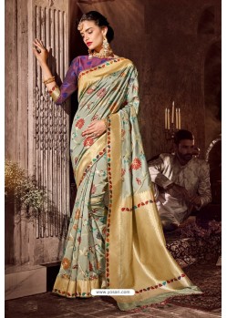 Light Grey Fancy Designer Party Wear Art Silk Sari