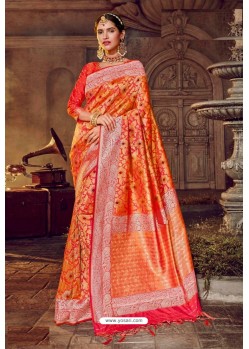 Orange Fancy Designer Party Wear Art Silk Sari