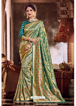 Aqua Mint Fancy Designer Party Wear Art Silk Sari