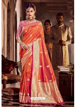 Orange Fancy Designer Party Wear Art Silk Sari