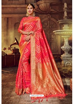 Dark Peach Fancy Designer Party Wear Art Silk Sari