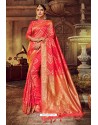 Dark Peach Fancy Designer Party Wear Art Silk Sari