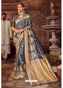 Grey Fancy Designer Party Wear Art Silk Sari
