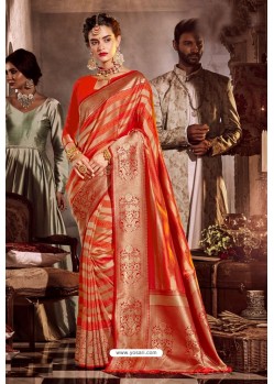 Orange Fancy Designer Party Wear Art Silk Sari