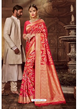 Dark Peach Fancy Designer Party Wear Art Silk Sari