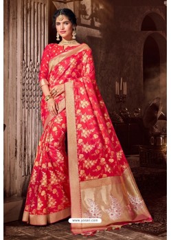 Dark Peach Fancy Designer Party Wear Art Silk Sari