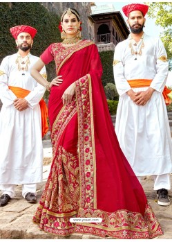 Red Designer Party Wear Rangoli Silk Wedding Sari