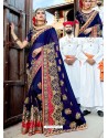 Royal Blue Designer Party Wear Rangoli Silk Wedding Sari
