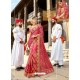 Rose Red Designer Party Wear Rangoli Silk Wedding Sari