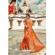 Orange Designer Printed Party Wear SilkﾠSari