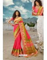 Dark Peach Designer Printed Party Wear SilkﾠSari