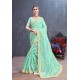 Sky Blue Designer Heavy Embroidered Party Wear Organza Sari
