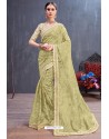 Green Designer Heavy Embroidered Party Wear Organza Sari