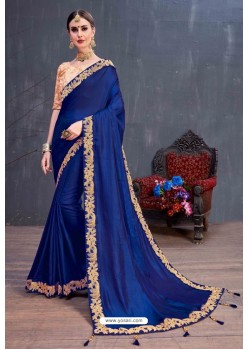 Royal Blue Designer Printed Classic Wear Sari
