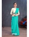 Aqua Blue Designer Printed Classic Wear Sari