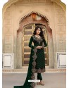 Dark Green Embroidered Designer Faux Georgette Churidar Salwar Suit