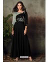 Black Designer Readymade Thread Embroidered Rayon Kurti For Girls