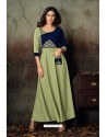 Olive Green Designer Readymade Thread Embroidered Rayon Kurti For Girls