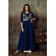 Dark Blue Designer Readymade Thread Embroidered Rayon Kurti For Girls