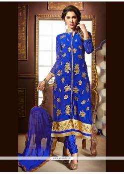 Invaluable Blue Zari Work Churidar Designer Suit