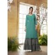 Turquoise Designer Embroidered Rayon Readymade Sharara Salwar Suit