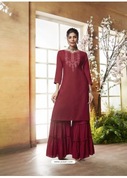Maroon Designer Embroidered Rayon Readymade Sharara Salwar Suit