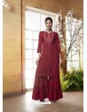 Maroon Designer Embroidered Rayon Readymade Sharara Salwar Suit