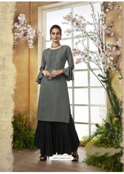 Grey Designer Embroidered Rayon Readymade Sharara Salwar Suit