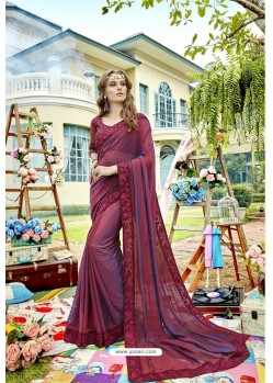 Deep Wine Latest Designer Party Wear Georgette Sari